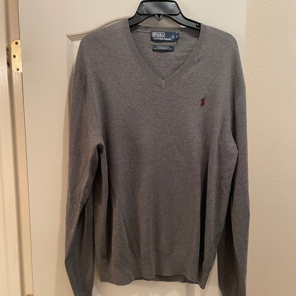 Ralph Lauren Gray V-Neck Sweater Classic Knit